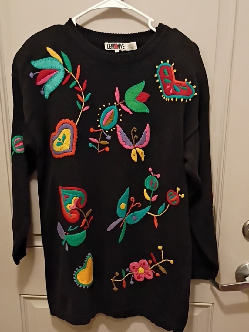 VTG L'eauvive Women's Butterfly Ramie Blend Sweater Size Small